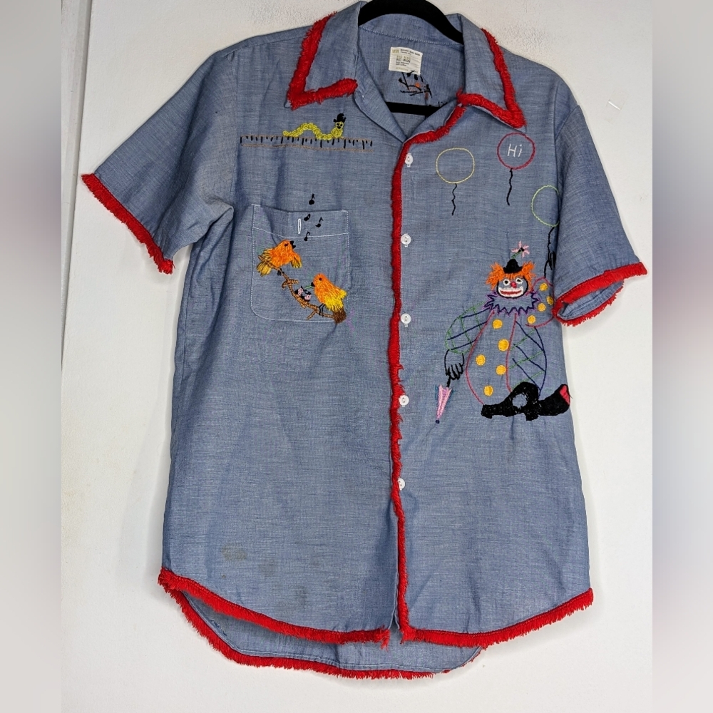 Vintage JC Penney Big Mac Men's Embroidered Work Shirt | Creepy Clown RARE 1970s